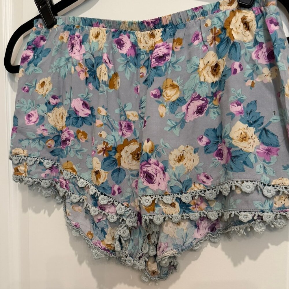 Floral Womens Shorts With Ruffle